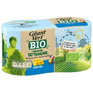 SUCRE & ÉDULCORANT LOT DE 3 - GEANT VERT - Maïs bio doux Sans sel Sans sucre ajouté - pack de 2 boites de 140 g net égoutté