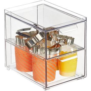 BOITE DE RANGEMENT rangement tiroir – boite empilable pour la cuisine avec 2 tiroirs en plastique – rangement cuisine pour snacks, pâtes, légumes,253