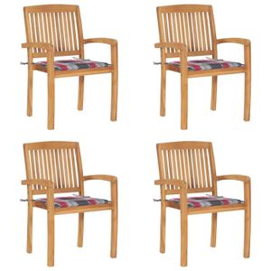 Ensemble table et chaise de jardin YAJ-Chaises de jardin empilables avec coussins 4 pcs Teck solide-YAJ3073223