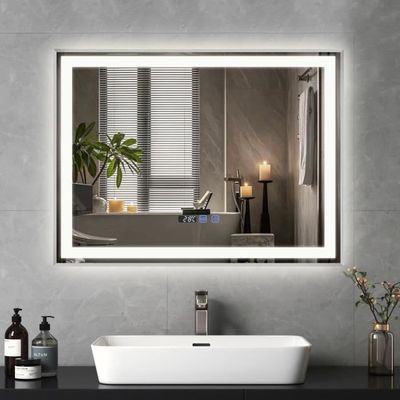 Miroir Salle De Bain éclairé LED Antibuée 80x60 Cm Forme Feuille - Réglable 3 Tons + Luminosité - Verre Grossissant 10x Antidéflagrant - 10