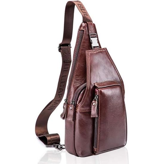 Sac Bandoulière Homme En Cuir Vintage MANNUOSI - Sac Messager Cuir Vachette - Marron