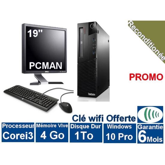 Pc Bureau Complet Ecran 19 Clavier Souris Cables Lenovo Thincentre M83 Core I3 4130 3 40 Ghz Disque Dur 1 To Memoire Vive 4go Prix Pas Cher Cdiscount