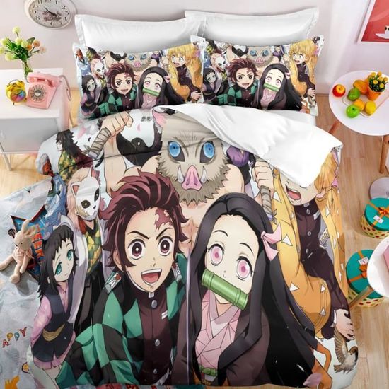 Housse de couette Demon Slayer double 3D en microfibre ultra douce pour enfants - 135x200cm - Maison