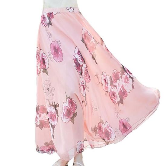 Jupe Mi-Longue Femme Été - Imprimé Floral, Trapèze Fluide, Taille Élastique - Style Bohème Vintage Pour Vacances Et Sorties - 9