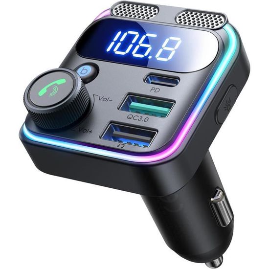 LENCENT Bluetooth Voiture 5,3 Transmetteur FM, Hi-FI Treble & Bass