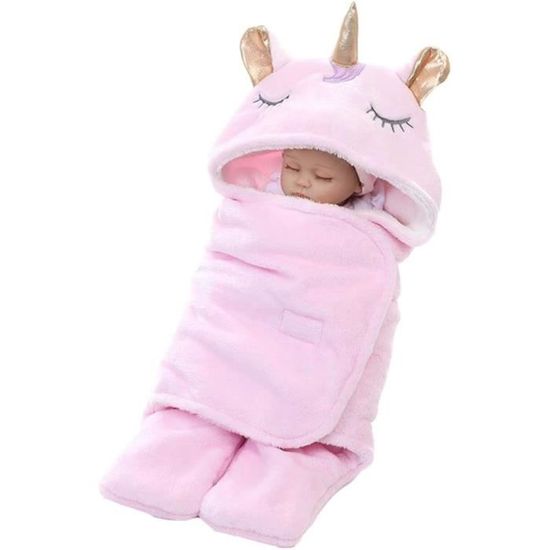Couverture D'Emaillotage Bébé En Coton Bio 85x85cm + Chapeau Ours Mignon - Vieux Rose - 0-6 Mois
