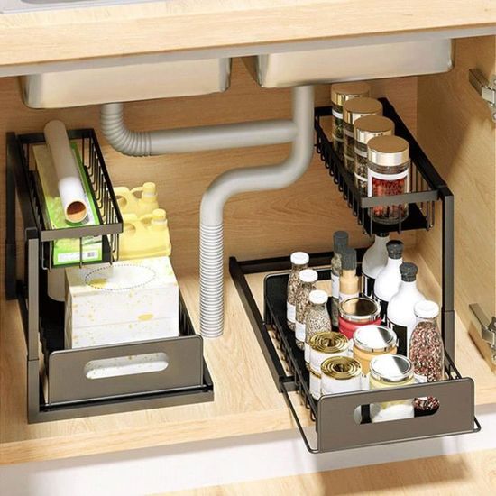 2 Organisateurs Sous Évier Transparents – Étages Coulissants Pour Cuisine & Salle De Bain