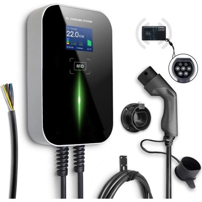Morec RFID 22kw 32A Triphasé VE Wallbox Borne de Recharge avec 5 Cartes de RFID et Type2 Câble