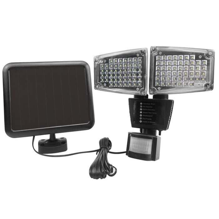 Projecteur Extérieur Lampe Solaire De Sécurité à Détecteur De Mouvement, 100 LED Spot Mural Extérieur Puissant Avce 2 Têtes