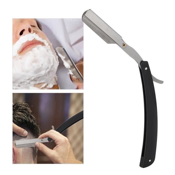 Rasoir Droit de Barbier- pour Rasage Homme, en acier de carboon de lame de barbier se pliant se raser coupant de cheveux tondeuse D7
