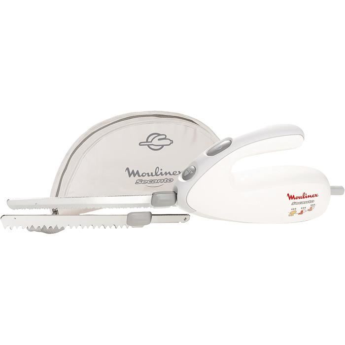 Moulinex DJAC41 Couteau Électrique Secanto Lames à Découper Tranche Viande Charcuterie Pain Surgelés 100W Blanc