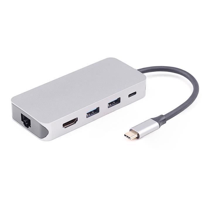 ULT-BEST Station D'Accueil Hub Type C 3USB Port 8En1 Soutien Lecteur Cartes Sd-Tf 4Kx2K Hdmi Rj45 LAN Gigabit Adaptateur Port