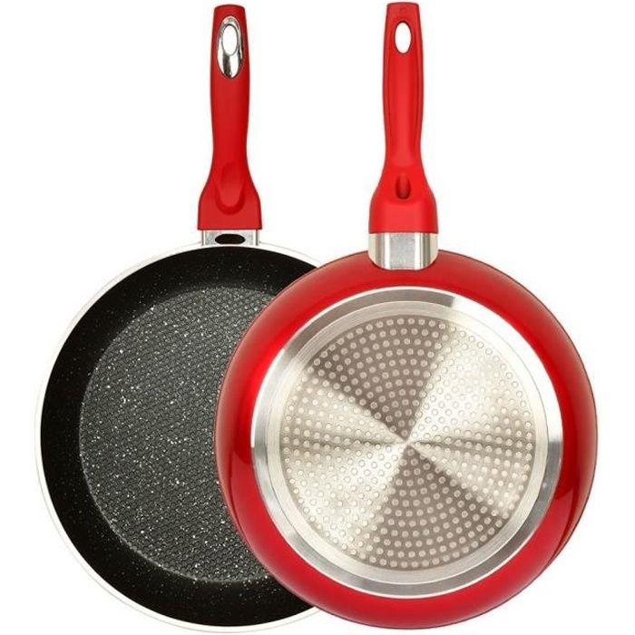 Poêle antiadhésive avec fond nid d'abeilles rouge Tentation 28 cm - Rouge