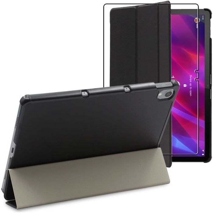 ebestStar ® pour Lenovo Tab P11, P11 Plus - Housse PU SmartCase + Film protection écran en VERRE Trempé, Noir