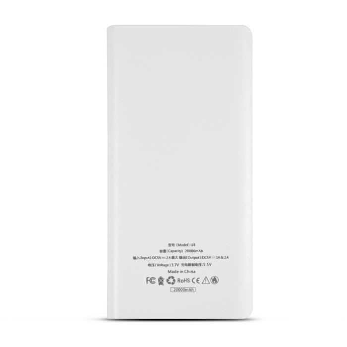 Garosa coque de banque de puissance 20000mAh 8 x 18650 Batteries Power Bank Kit Case Shell Dual USB + Type-C + Micro USB Port Blanc