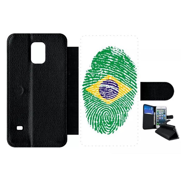 Etui a rabat - Plastique - Noir Samsung Galaxy S5 60 EMPREINTE DIGITALE DRAPEAU BRESIL BRAZIL