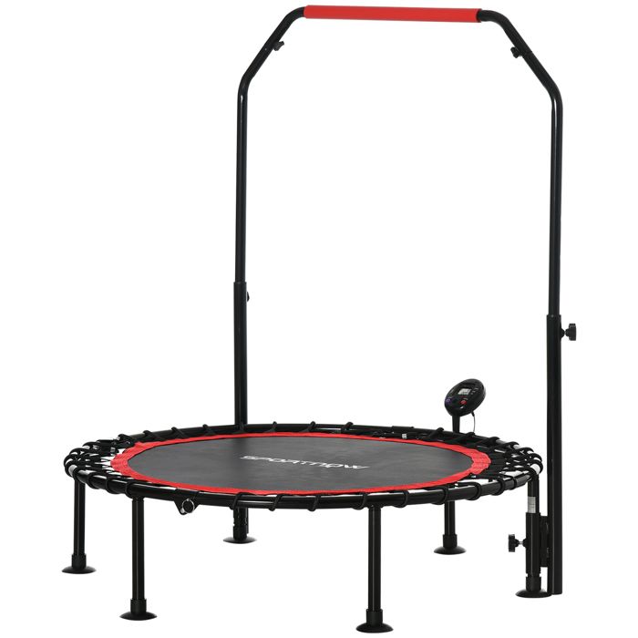 Trampoline de Fitness/gym réglable pliable haute performance Ø102 cm élastiques Bungee écran LED rouge noir 102x102x126cm Rouge