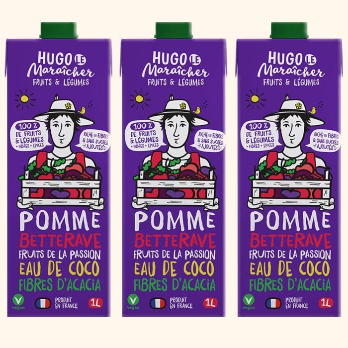 Hugo Le Maraîcher - Jus de fruits et Légumes Pomme Betterave 1L - Pack de 3