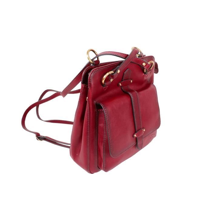 KATANA sac à main convertible / sac à dos femme en cuir réf 32605 rouge foncé (3 coul.disp.)