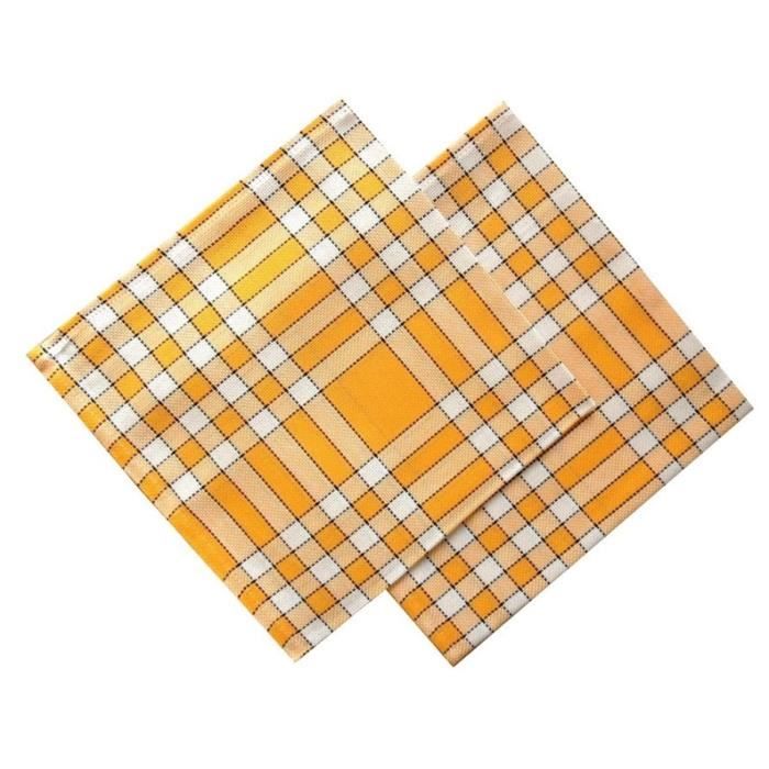 LINANDELLE - Lot de 2 grandes serviettes de table coton 57 fils carreaux vichy normand NELLY - Jaune