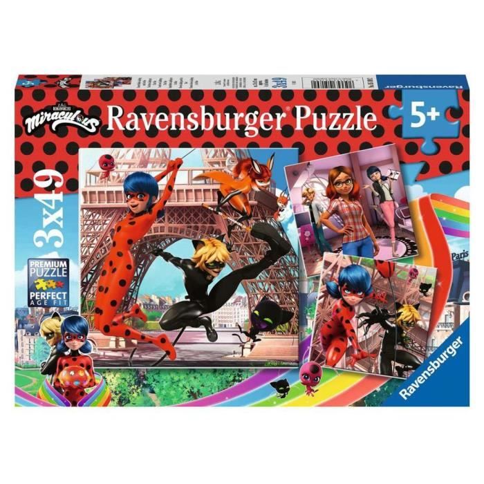 Puzzle Box | Miraculous | 3 x 49 Parties | Ravensburger | Ladybug & Cat Noir