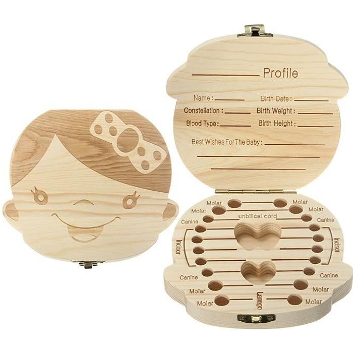 UK Boite a Dent De Lait Pr Fille Garçon Bébé Boîte Stockage Coffret Bois Cadeau FILLE