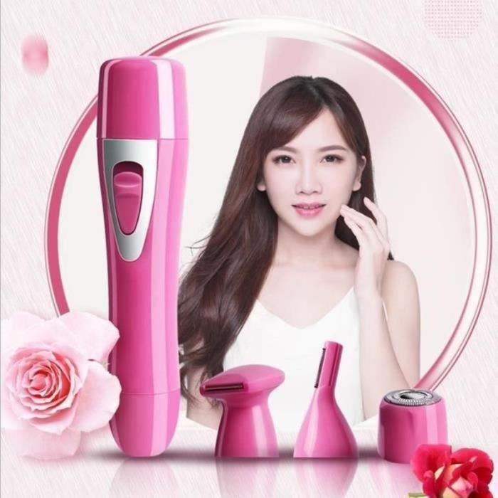Rn Mini Rasoir Electrique Femme, 4 en 1 Tondeuse Nez Hair Shaver pour Visage - lèvre - Aisselle - Bras - Jambe - Bikini (Rose) Moo
