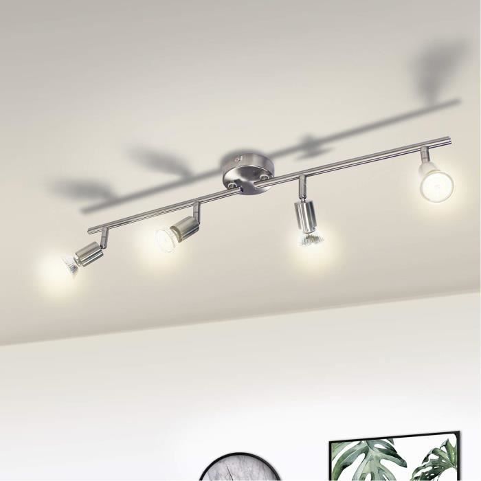 WOWATT Plafonnier Led à 4 Spots Orientable Lumieres Blanc Chaud avec 4x Spot LED Ampoules GU10 6W - Spots de Plafond