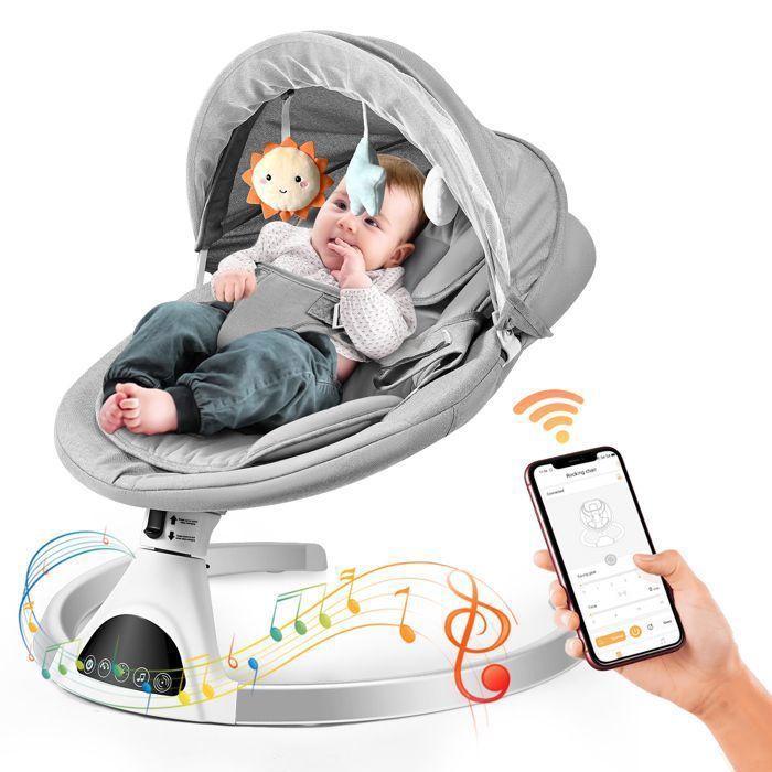 transat bebe, balancelle bebe electrique avec bluetooth, avec 5 vitesses de balancement, pour style contrôle app