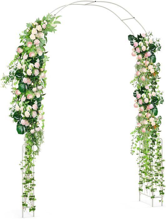 GOPLUS Arche de Jardin Fer Forgé Blanc 2,4 M, Arche Rosier pour Plantes Grimpantes, Treillis d'Arche pour Mariage, Fête, Cérémonie
