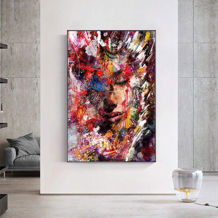 Tableau Sur Toile Abstrait - Visage De Femme - Peinture Murale Moderne - Dimensions Sur Mesure - Marque WALLARENA