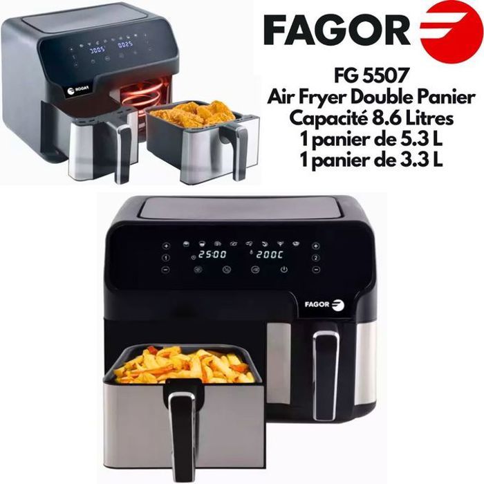 Fagor FG5507 Friteuse Double Panier Digital Capacité 8.6 Litres Air Fryer Double compartiment 8 Pré réglages
