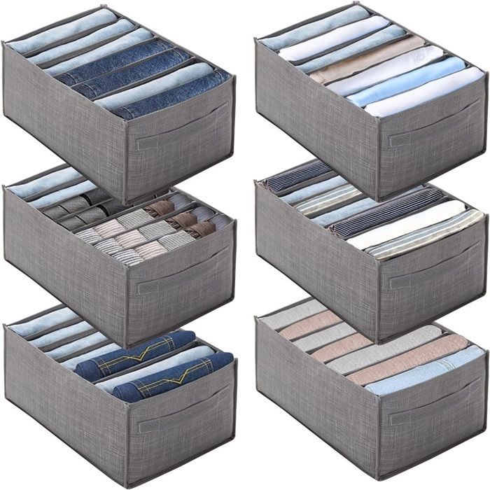 Organiseur De Garde-Robe Lot de 6 Organiseur de Tiroir pour Sous-vètements Organiseurs De Placard Pour Jeans Pantalons