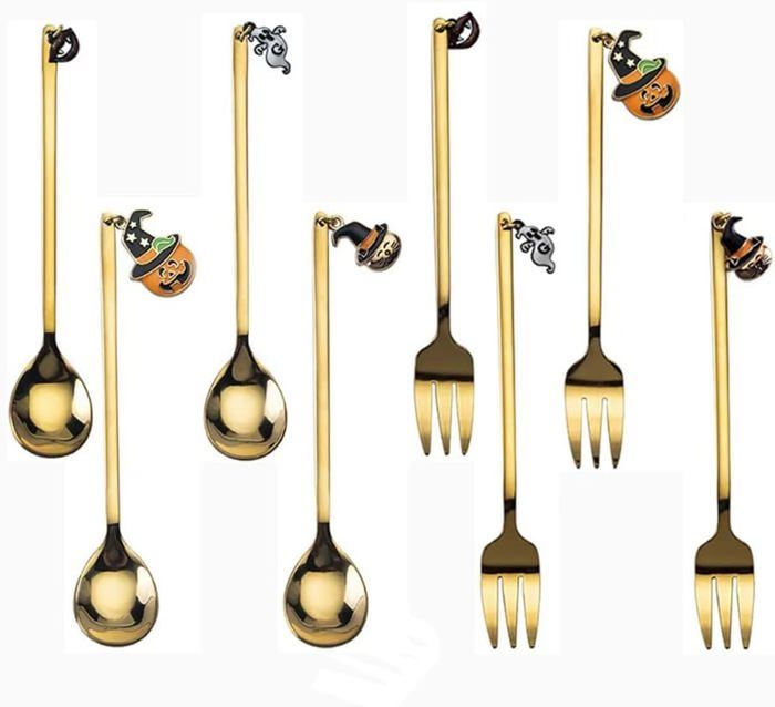 Lot De 4 Cuillères à Café Design Citrouille Halloween TOPBATHY - Acier Inoxydable