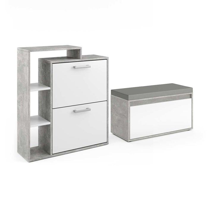 Meuble à chaussure Orlando 2 parties avec banc Béton Vicco 43395 Meuble à chaussure Orlando 2 parties avec banc Béton Vicco 43395