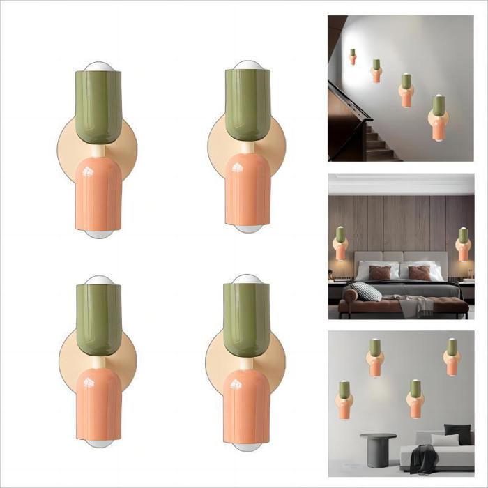 WOTTES Applique Murale Intérieur Moderne 4pcs 2 têtes E27 Lampe Murale Scandinavie Décoration pour Chambre Salon Vert + Rose