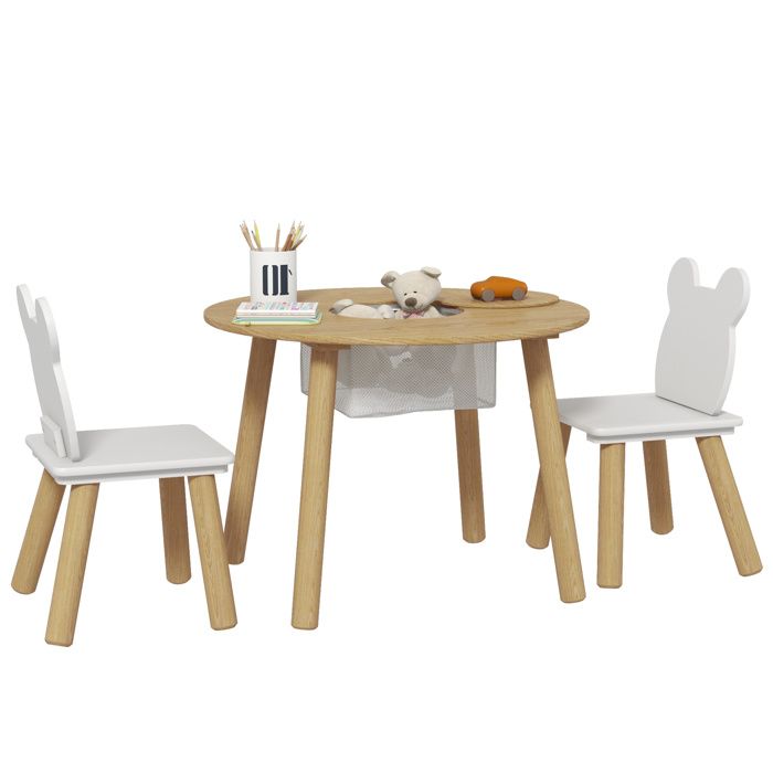 Ensemble 1 table ronde 2 chaises - AIYAPLAY - pour enfant 3 pièces - dossier en forme dours activités bricolage repas - 3-6 ans