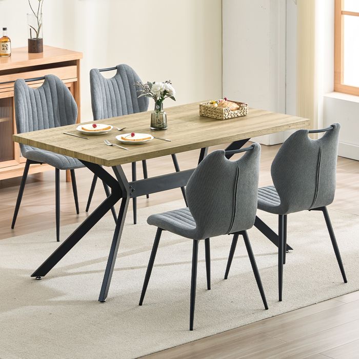 Ensemble table à manger - WAFTING - 140x80x73 cm - 4 places - Chaises tissu gris - Pieds métal