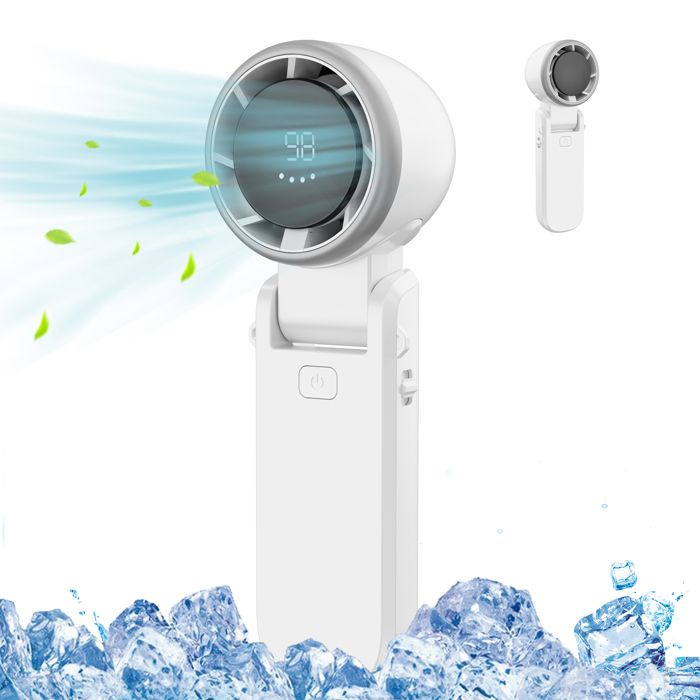 Mini Ventilateur Portable à Main Turbo Réglable en Vitesse Batterie Rechargeable Affichage LED pour Femmes Hommes Voyage Camping - Bleosan