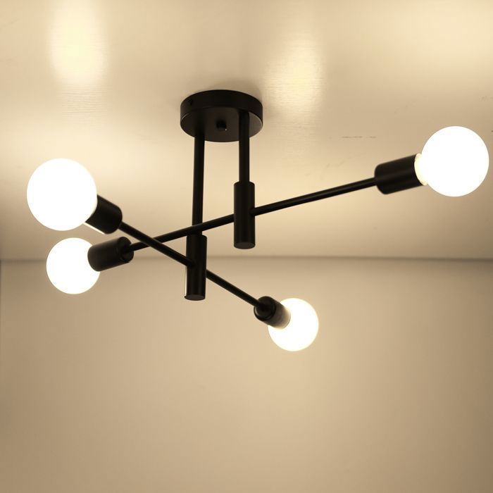 STOEX 4 Lumières Plafonnier en Métal E27 Moderne Lampe pour Salon Cuisine Chambre Couloir Noir