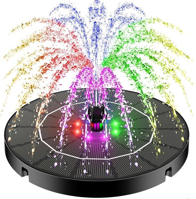 Fontaine Solaire Jardin SZMP 2025 - 3,5W Avec LEDs Et Batterie 2200mAh | 8 Buses Pour Bassin