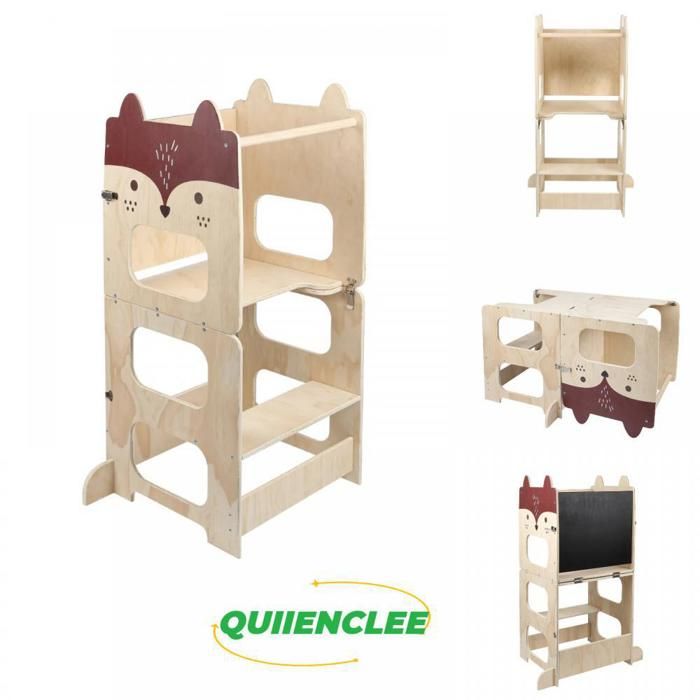 Tabouret enfant - Tour dapprentissage stockable - Pratique pour lapprentissage de bébé - Motif renard - QUIIENCLEE