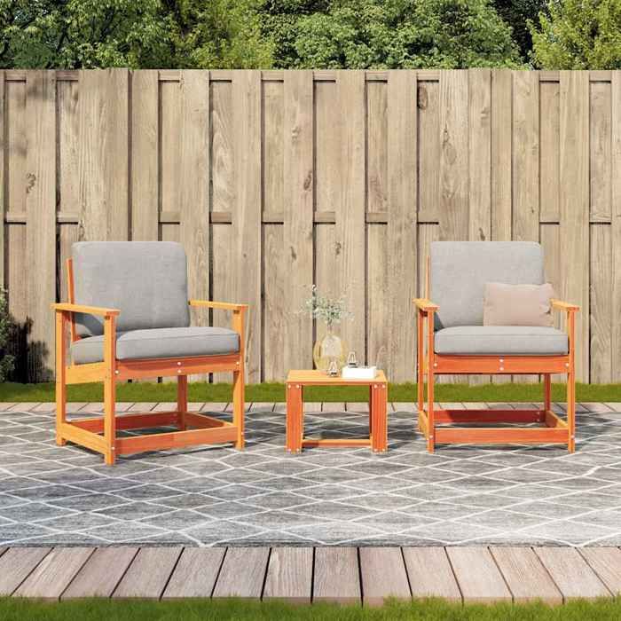 SWEETY Salon de jardin 3 pcs cire marron bois de pin massif - anticorrosion - 21.42kg CJ2801