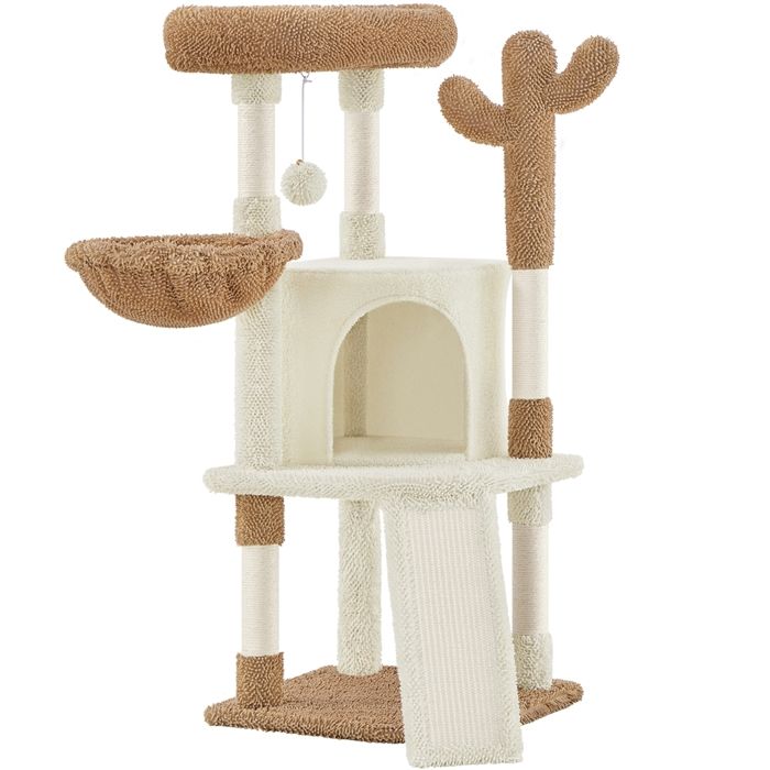 Meilleurs prix pour Yaheetech Arbre à Chat Design Cactus en Peluche avec Poteaux en Sisal Plateformes Niche Panier Perchoir Beige et Marron