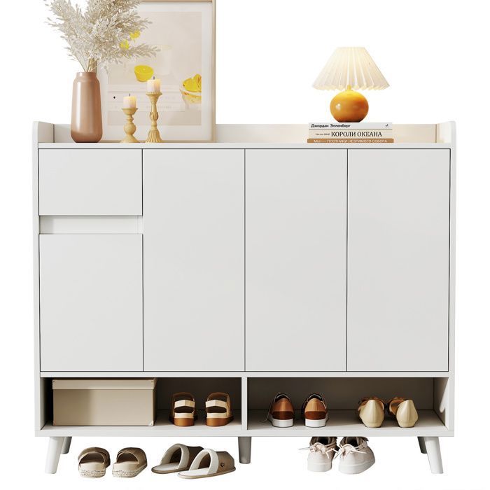 Meuble à chaussures avec rangement pour chaussures 4 portes avec une étagère réglable idéal pour la salle à manger120x99x35 cm
