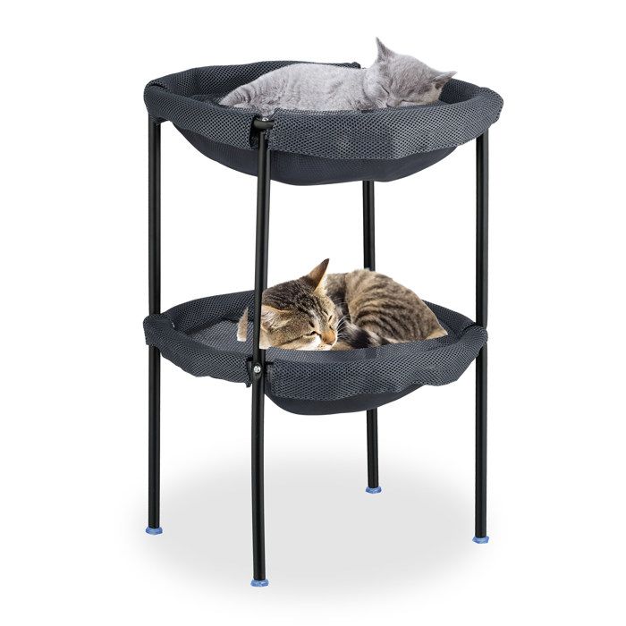 Comparer les prix de Relaxdays hamac pour chats 2 étages fauteuil suspendu surélevé HLP : 59x41x43 cm lit double pour chats gris et noir