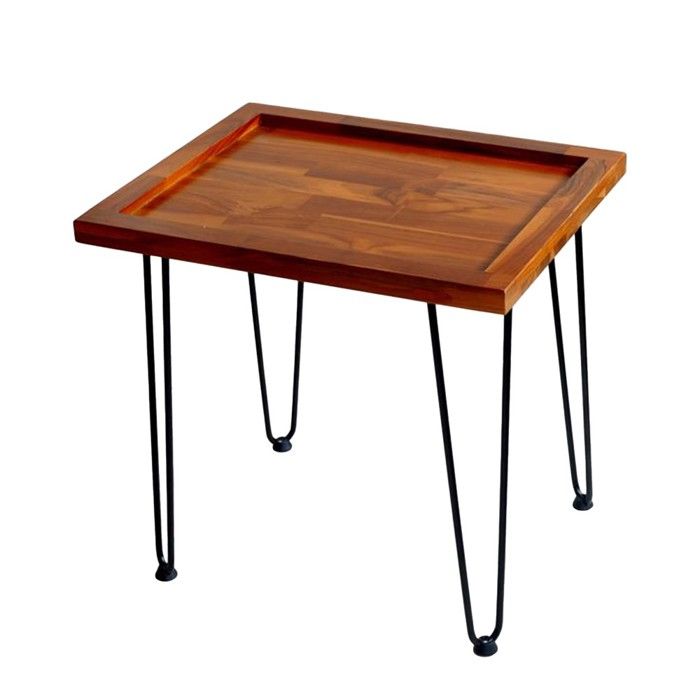 Table Basse Jardin Grande table basse en acajou à motif feuilles avec pieds en fer peint - Salon canapé ou jardin
