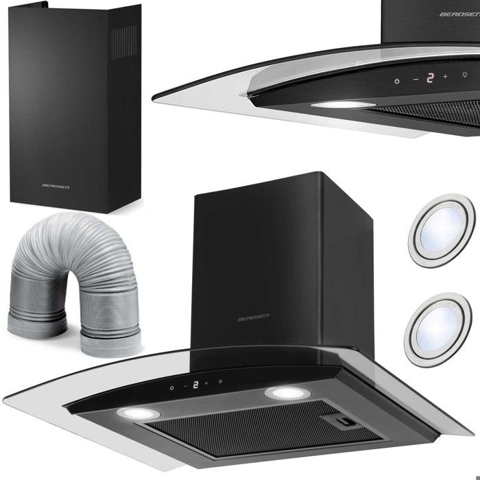 Hotte aspirante en verre trempé - JANSHOP - 60 cm - Noire - Modèle BT-216 - Éclairage LED - 2 modes de fonctionnement