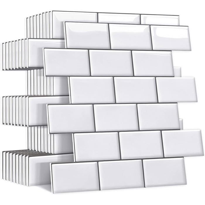 Crédence adhésive - Metro 3D - Blanc - 30x30 cm (x10) - Épaisseur 25 mm
