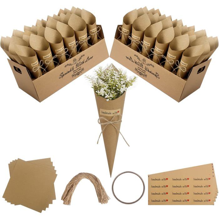 Cônes Confettis Kit 60 Cornets Confettis Mariage - Cônes Papier Kraft Avec Supports Et Accessoires Décoration Mariage Cônes Confettis Kit 60 Cornets Confettis Mariage - Cônes Papier Kraft Avec Supports Et Accessoires Décoration Mariage